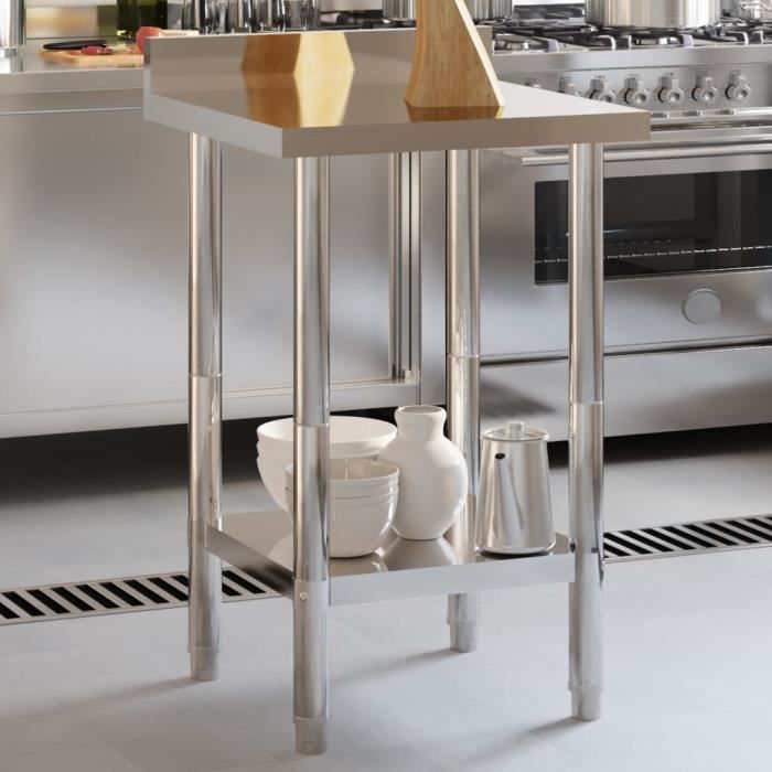 Table Inox 120x60cm Avec Dosseret - Pour Cuisine Pro, Restaurant, École - Robustesse 80kg