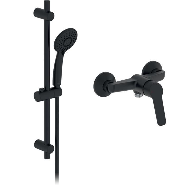 Set mitigeur douche Aimé Noir Mat avec barre de douche et flexible E24428-BL