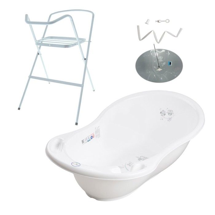 Baignoire bébé thermomètre Blanc Owls 102 cm + Pied + Tuyau