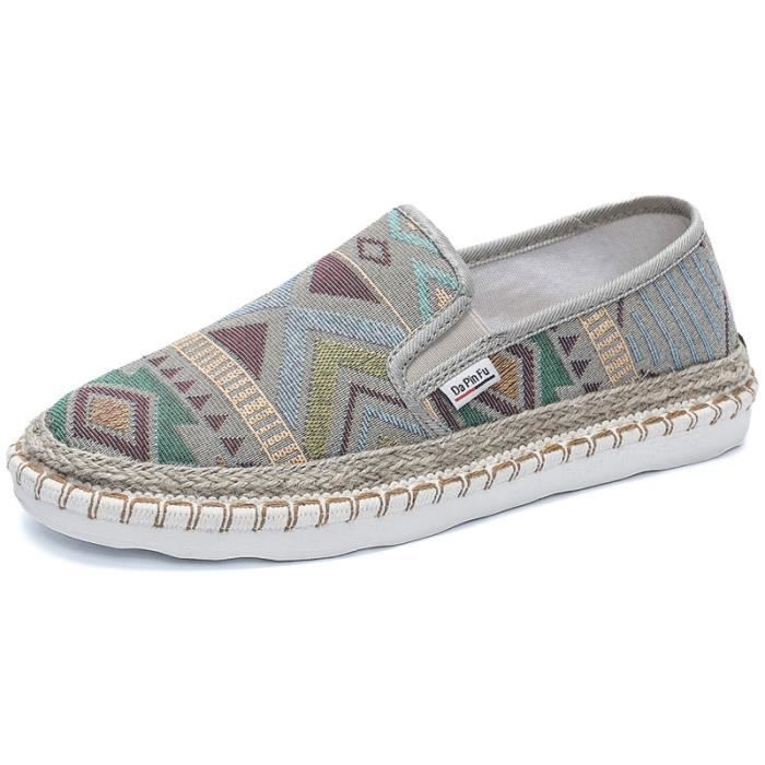 INSFITY Espadrilles Plates en Toile Confortables à Bout Fermé pour Homme Casual Motif Géométrique - Jaune