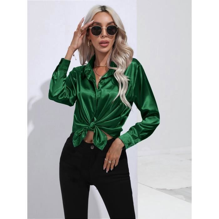 Soie Chemisier Satin Vert Femme Chemisier Femme Satin Soie Col En