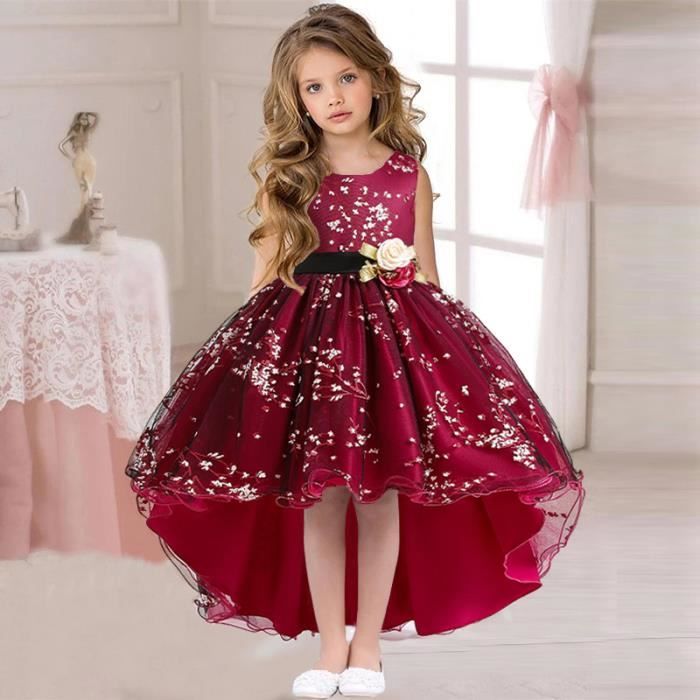 Robe Vintage pour enfants robes de fête pour enfants 3-12 ans première robe de demoiselle d'honneur pour fille-rouge