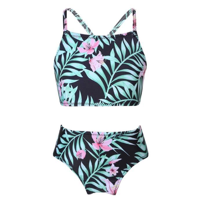 Maillot De Bain Une Pièce Fille Avec Jupette - Rayures Colorées, Tissu Polyamide/Spandex | Tailles 2 à 14 Ans