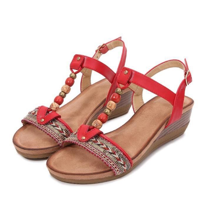 Sandales Femme Compens es Rouge Chaussures Femme 2022 Rouge