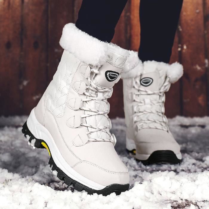 Bottes de neige chaudes pour femmes - Zapatos Para Mujer - Bottes courtes  imperméables - Blanc - Toile