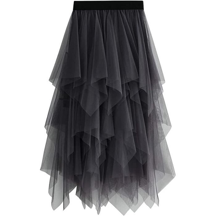 Jupe Femme Vintage Jupon Mi Longue en Tulle Noir AMOUNE Taille Haute Elastique Elegante et Confortable Noir Cdiscount Pret a Porter