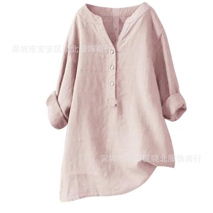 Chemise Lin Femme NaLatia - Col En V Manches Longues - Coton Et Lin Respirant - Taille Grande - Style Bohème