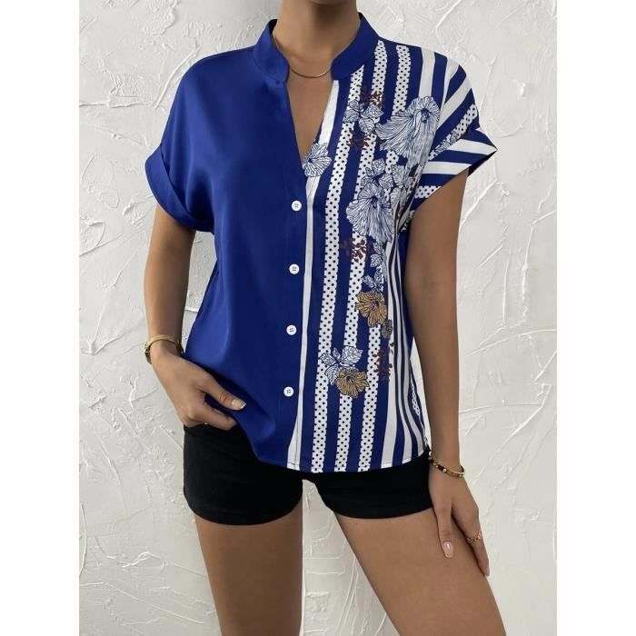 Blouse Col V Couleur Contrastée