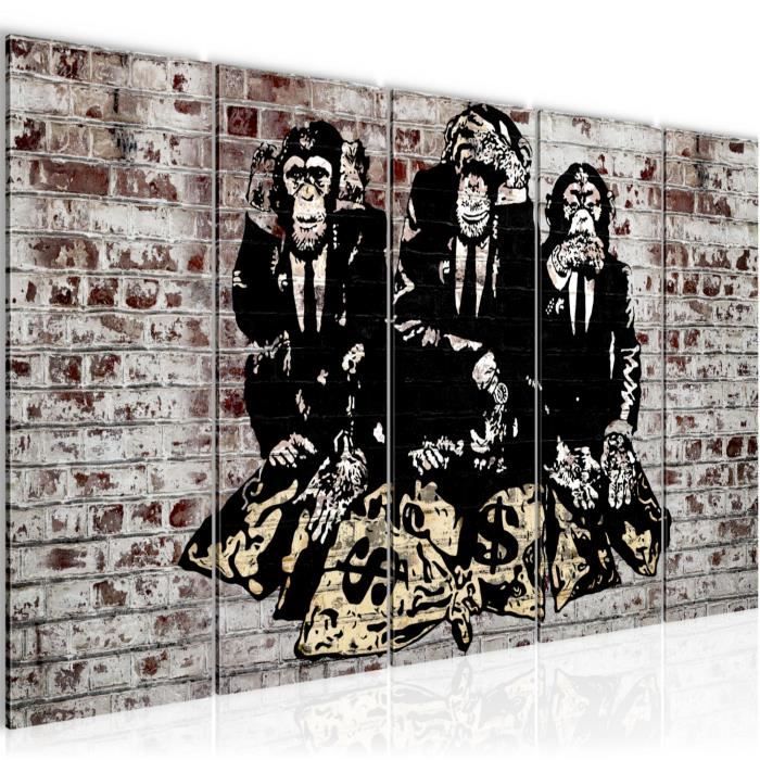Runa Art Tableau Decoration Murale Singe Street Art Duke Of Lancaster 200 X 80 Cm Xxl 5 Panneaux Technique Impression Sur Toile 3034 Cdiscount Maison