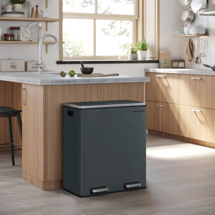SONGMICS Poubelle à Double Compartiment 2 x 30L avec 15 Sacs Poubelles Pédales en Métal 2 Seaux Intérieurs en Plastique