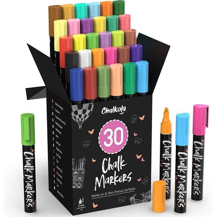 Stylos Craie avec Pointe Réversible 6mm, Lot de 30 Couluers Riches et