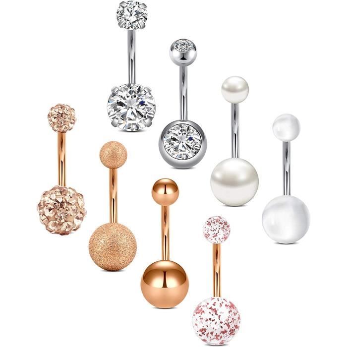 Lot De 4 Piercings Nombril Dorés,14G,Clicker-anneaux Nombril