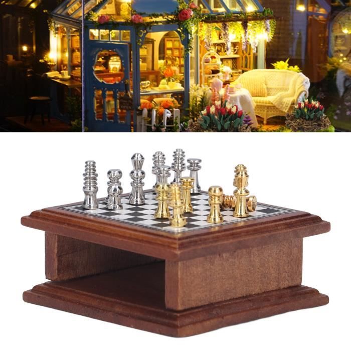 Jeu D'échecs Miniature En Bois 1/12 – 5x5x2,1 Cm – Accessoire Maison De Poupée Odoria – Décoration Réaliste