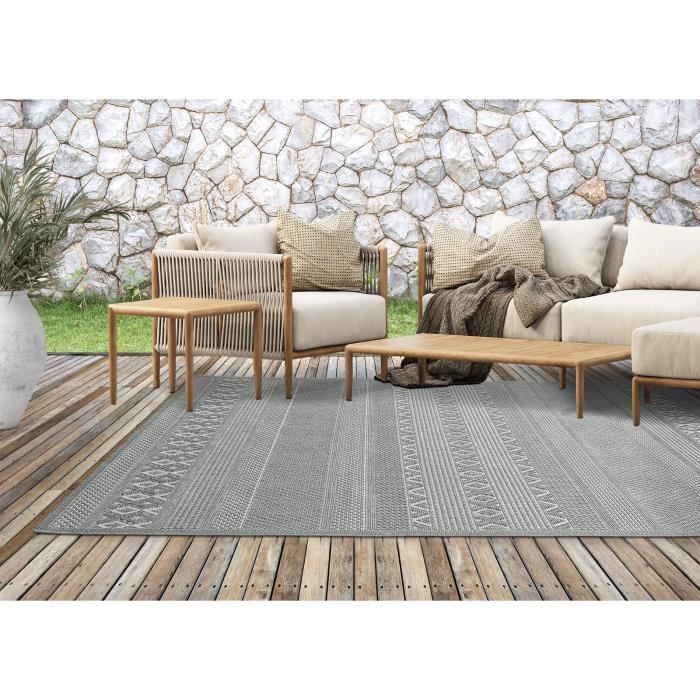Tapis de Salon ou Terrasse en gris 67x180 | Tapis plat moderne | Rectangulaire | Interieur et Exterieur - The Carpet Ottowa