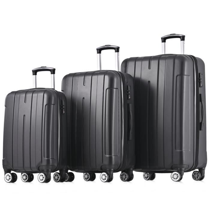 Ensemble de valises 3 pièces - matériau ABS à coque rigide - roulettes doubles - serrure TSA - noir