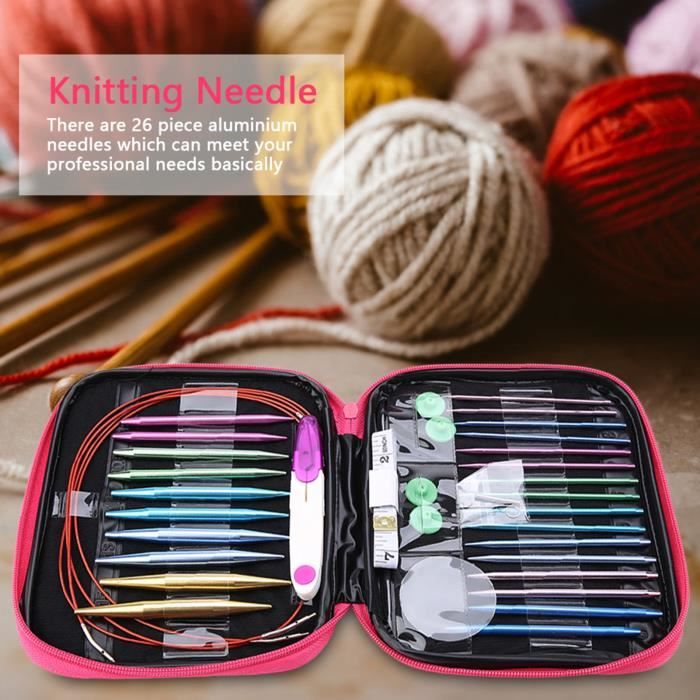 Kit Aiguilles à Tricoter Circulaires Interchangeables Quisiete – 26 Pièces, 13 Tailles (2,75 à 10 Mm) + 4 Câbles