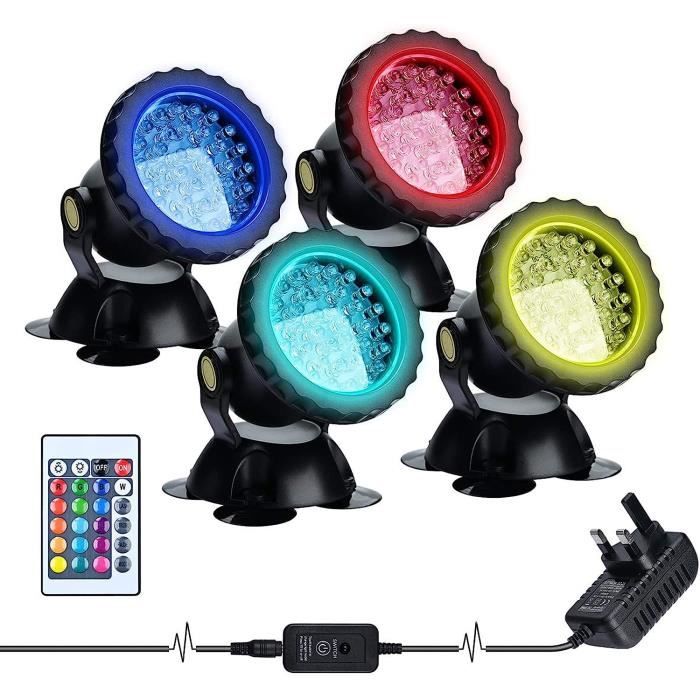 Lot De 2 Spots LED RGB Sous-marins Avec Télécommande – éclairage Pour Piscine, Bassin, Aquarium
