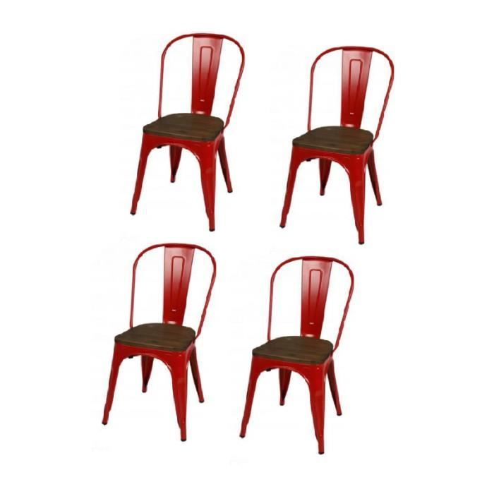 chaises - lot de 4 chaises en métal "liv" - rouge mate - l 36 x l 45 x h 84 cm