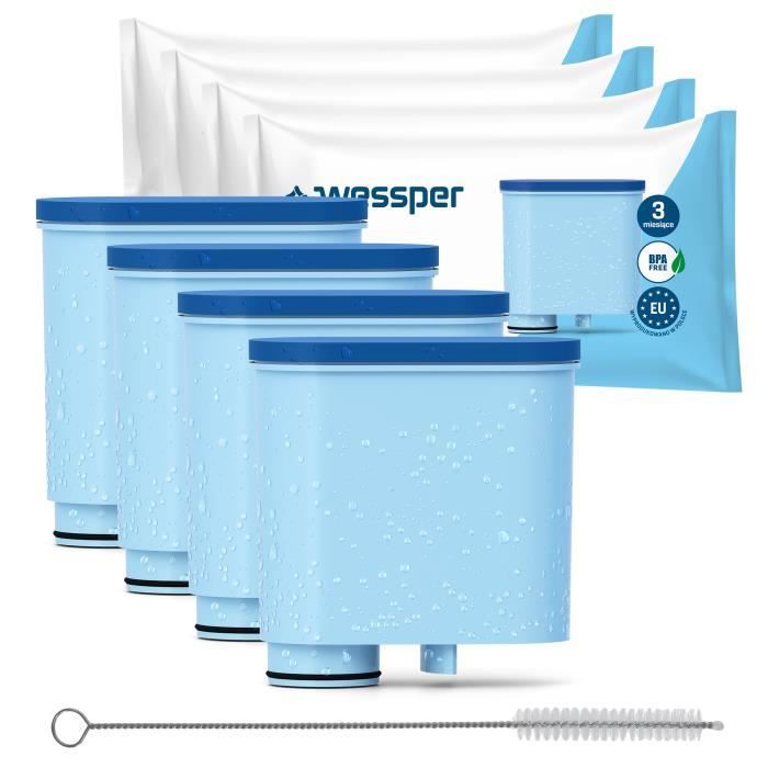 Lot de 4 filtres à eau Wessper compatibles avec les machines à café Philips Saeco Aquaclean CA6903/10 - Bleu