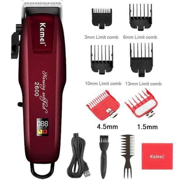 Tondeuse Professionnelle Kemei Rechargeable - 7 Sabots (de 1 à 7), Pour Cheveux Et Barbe, 29 Cm, Blanche
