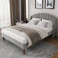 Chambre lit double rembourré 140*200cm, avec sommier à lattes et tête de lit, facile à installer, velours, gris-1