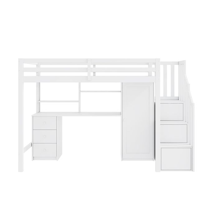 MEUBLIV Lit mezzanine enfant 90x200cm avec bureau, armoire et 3 tiroir MEUBLIV Lit mezzanine enfant 90x200cm avec bureau, armoire et 3 tiroir