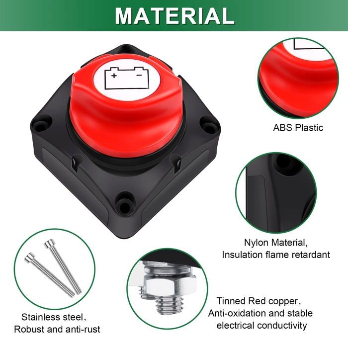 Coupe Circuit Batterie 12V 24V 48V 275A - Interrupteur Sectionneur Étanche Master Switch Avec Âme Cuivre, Pour Voiture RV Camping-Car Bateau