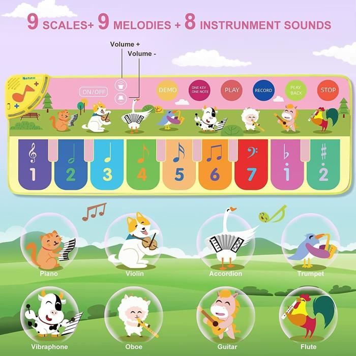 Jouet musical pour enfant de 1-5 ans, Tapis de piano, Tapis de musique 2 en  1 avec sons de piano et de tambour, Tapis de jeu tactile - Cdiscount Jeux -  Jouets
