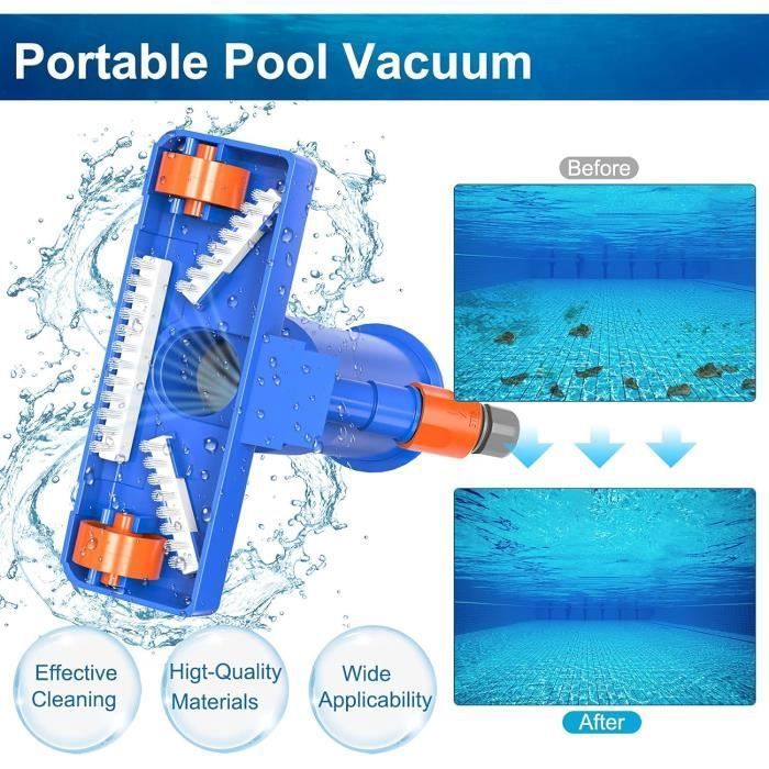 Aspirateur de Piscine, Kit d'entretien de Piscine Portable avec Poteau en Aluminium, Nettoyeur