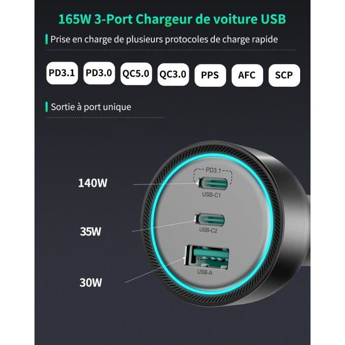 Chargeur Allume-cigare USB C LISEN 90W - 2 Ports PD3.0 Ultra Rapide Pour IPhone, Samsung, IPad