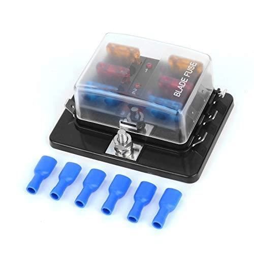 Jtron 12-voudige autozekeringkast voor ATO/ATC 1-20 A zekering DC 32 V M5 schroefconnector-zekeringhouder met zekering voor auto, boot, SUV (12 Way-No negatief