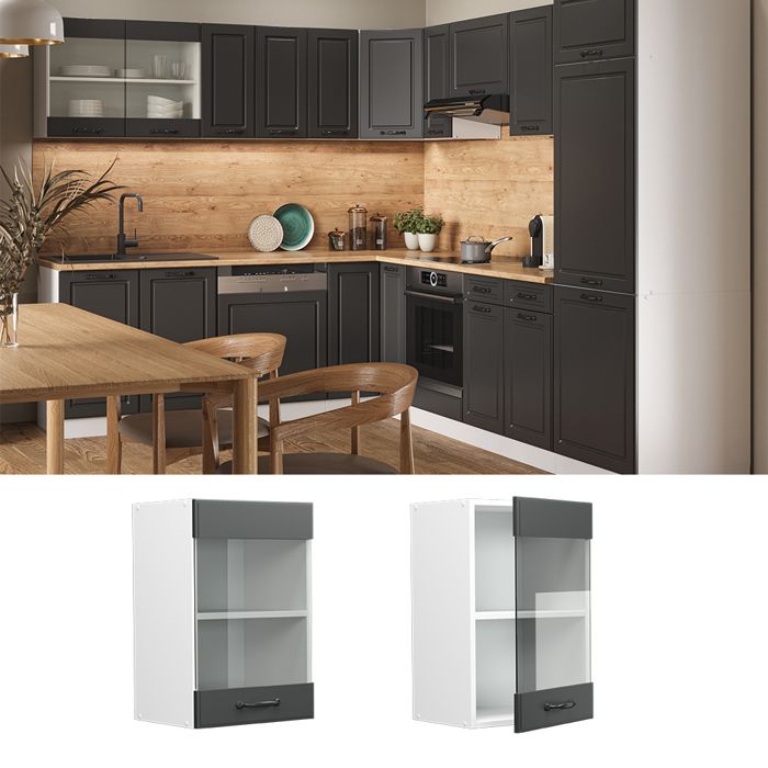 Meuble Haut Vitré Fame-Line Vicco – 40 Cm – Anthracite Chêne – Neuf