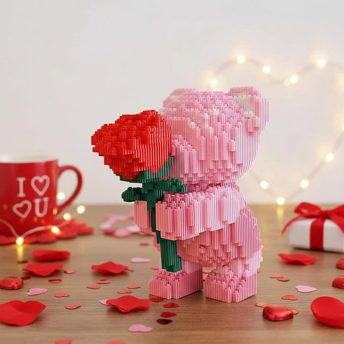 Blocs de Construction Ours avec Rose, 20cm, Briques de Construction ...