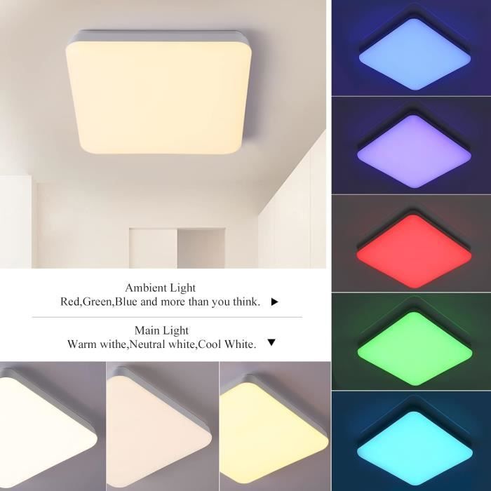 Plafonnier LED Dimmable 36W - 2 Anneaux, 55x40x6 Cm - Télécommande, 3000K-6000K, 3600 Lm - Pour Salon, Chambre, Bureau