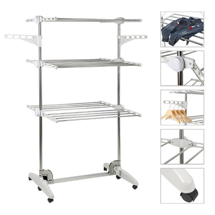 Séchoir à Linge Mobile Wenko Avec Roulettes - Acier Inox, Intérieur/Extérieur