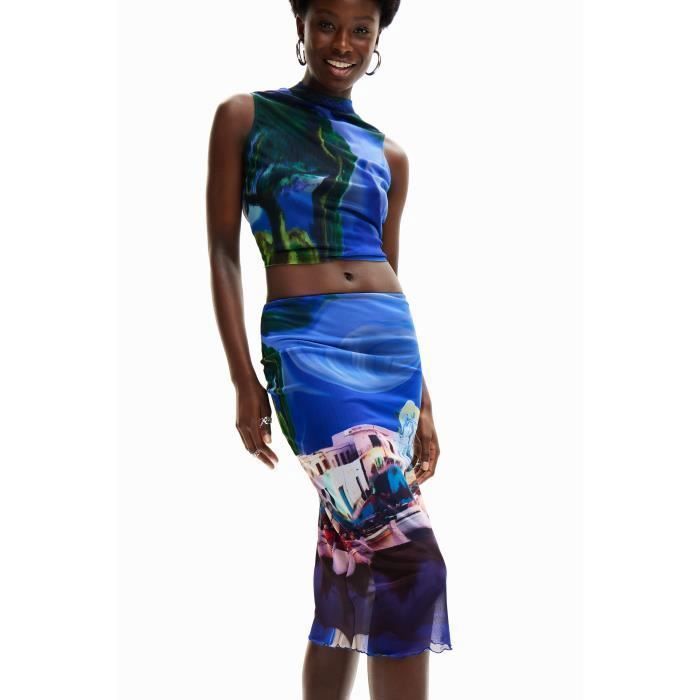 Jupe femme Desigual Sky lacroix Bleu Cdiscount Pr t Porter