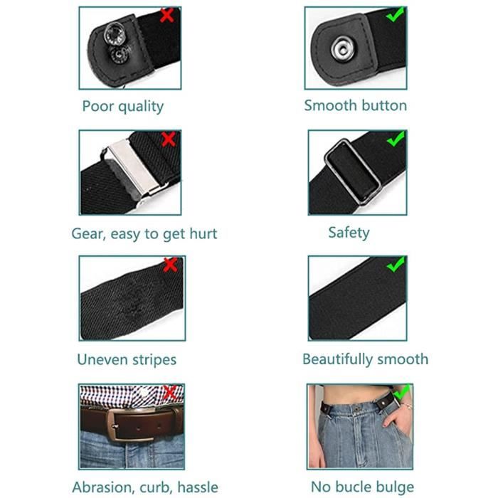Lot De 2 Ceintures Sans Boucle élastiques - Réglables, Invisibles Sous Les Vêtements, Pour Jeans Et Pantalons