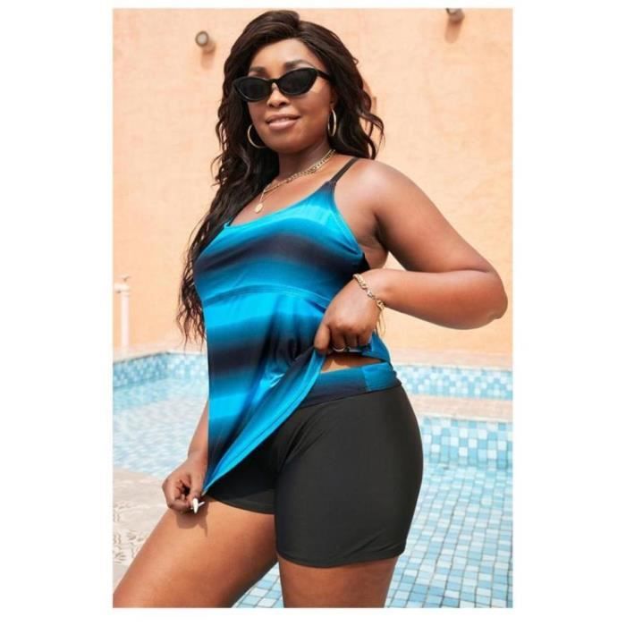Maillot de Bain Femme 2 Pi ces Shorty Tankini Dos Nu Bretelle