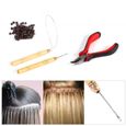 Kit de pose d’extension de cheveux avec pince/crochet tire-mèche/outil pour billes/200 micro-anneaux Noir-3