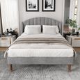 Chambre lit double rembourré 140*200cm, avec sommier à lattes et tête de lit, facile à installer, velours, gris-3