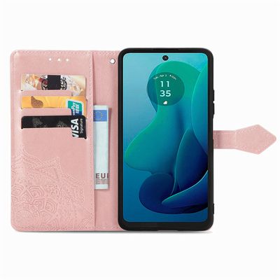Étui Portefeuille Motorola Moto G24 - Motif Coloré "Plume" - Rabat Magnétique, 2 Emplacements Cartes, Support