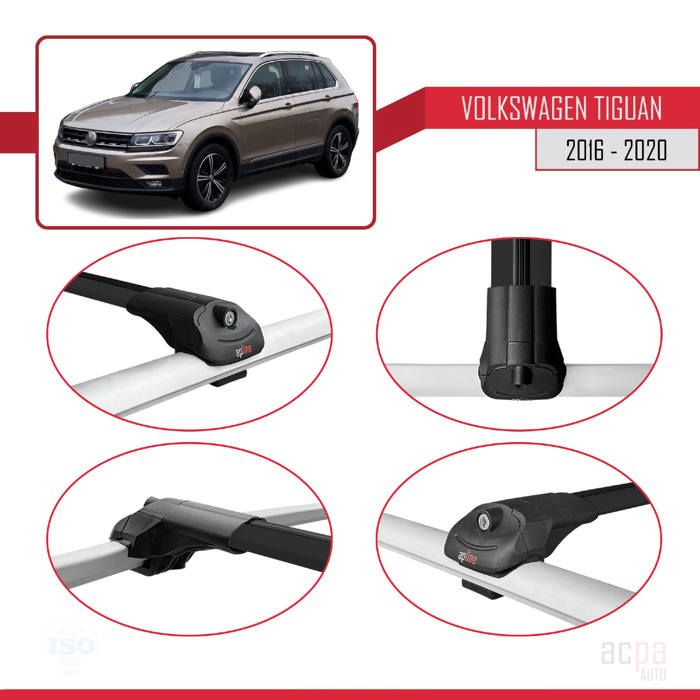Barres De Toit ACE-1 Pour Volkswagen Tiguan 2016-2020 - Grise/noire, Charge Max 75 Kg, Avec Serrure Antivol - Compatible Coffre, Porte-vélos