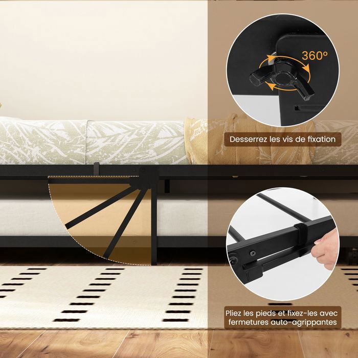 Costway – Lit gigogne 90 x 200 cm en métal – Lit simple avec roulettes – Cadre plateforme avec lattes métalliques – Design rustique pour chambre d'enfants