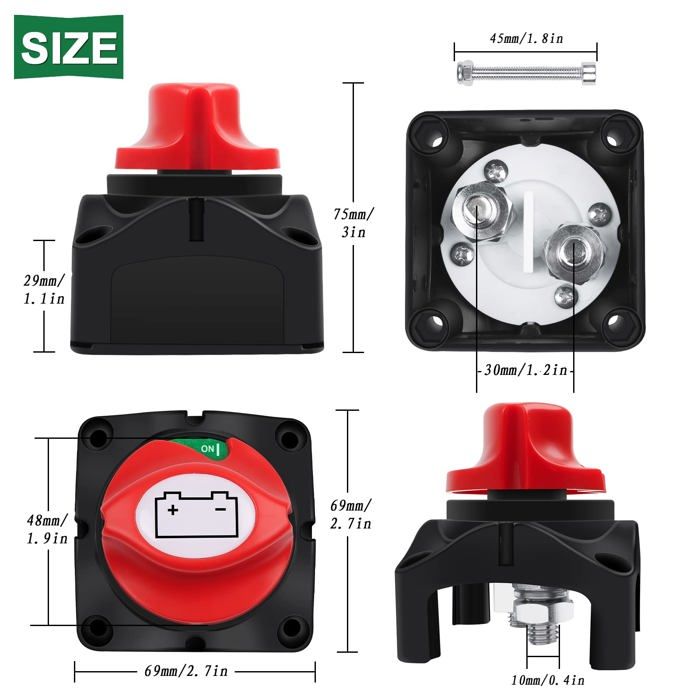 2 Pièces Interrupteur Déconnexion Batterie 12-48V 275A - Isolateur Batterie Voiture RV Camping-Car