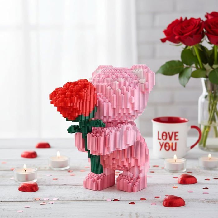 Blocs de Construction Ours avec Rose, 20cm, Briques de Construction ...