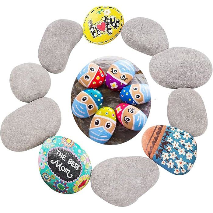 REJOECE – Kit De Peinture Sur Pierre 16 Galets 3-5 Cm, 12 Peintures, Pigments Phosphorescents, Loisir Créatif