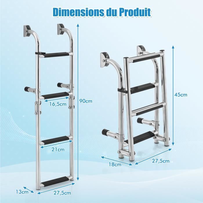 Échelle De Bateau Extensible 4 Marches – Acier Inoxydable 304, Antidérapant