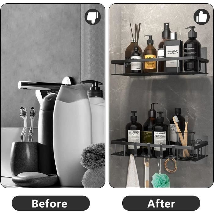 Etagère Douche sans Perçage Réutilisable, Etagère Ventouse Simple d'Installation Charge 10KG Impérable Rangement Douche pour Salle - Bricolage