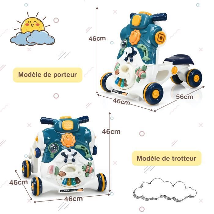 DREAMADE 4 en 1 Trotteur Bébé avec Hauteur&Vitesse Réglable Trotteur Marche  Pliable Garçon Fille 6-18 Mois avec Roue Universelle  Silencieuse&Musique&Lumière Charge 15 KG (Noir) en destockage et  reconditionné chez DealBurn