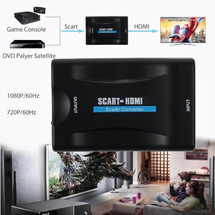 Adaptateur Convertisseur HDMI HD vers Péritel ( SCART ) TV Vidéo + Câble DC